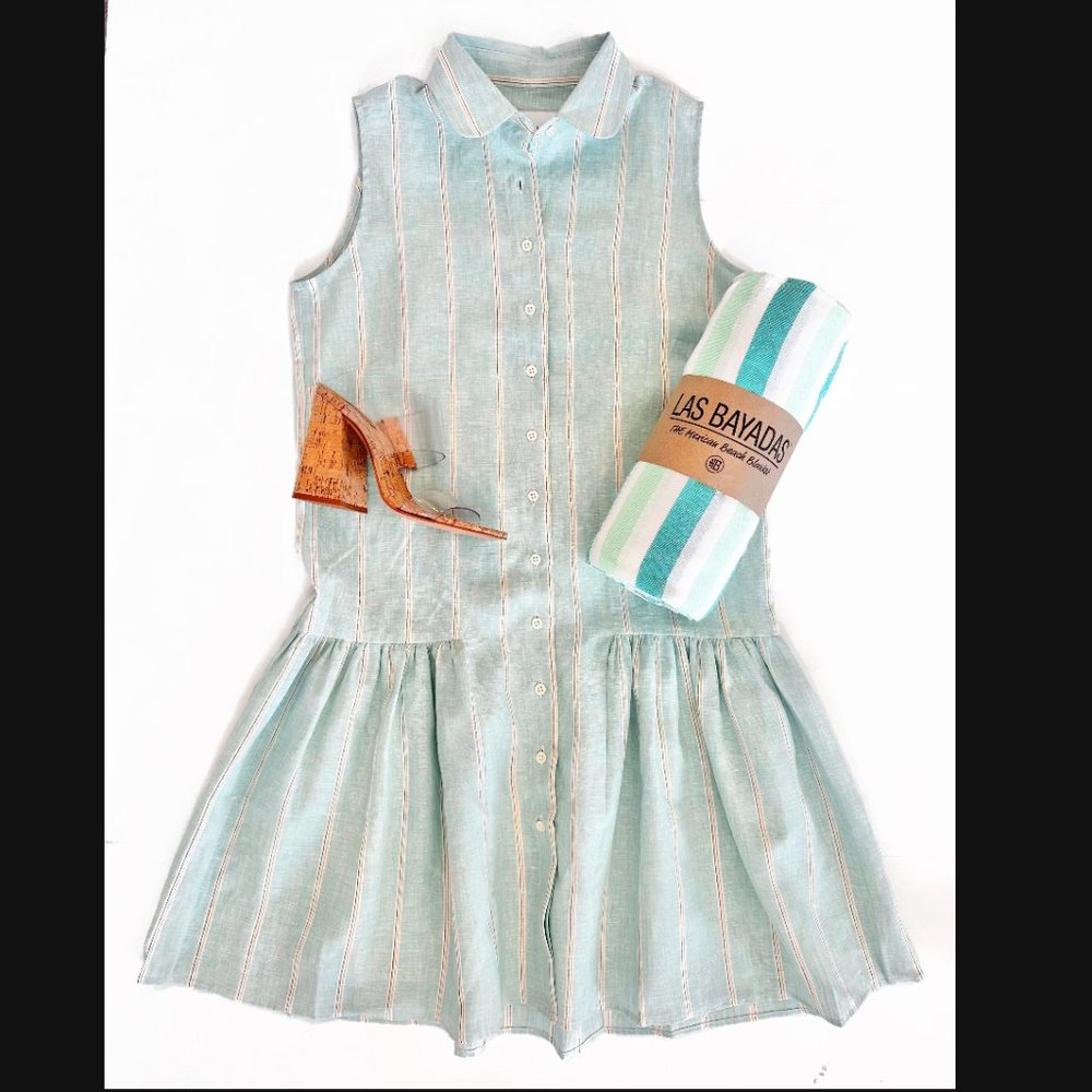 The Shirt by Rochelle Behrens Drop Waist Dress - Mint Stripe